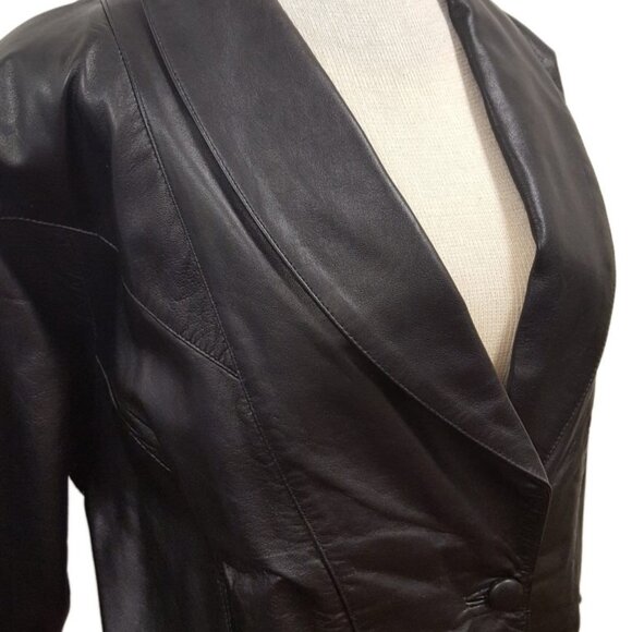 Women’s Vintage 1 Button Leather Short Jacket with Leather Pants Church Suit Set - Picture 6 of 16